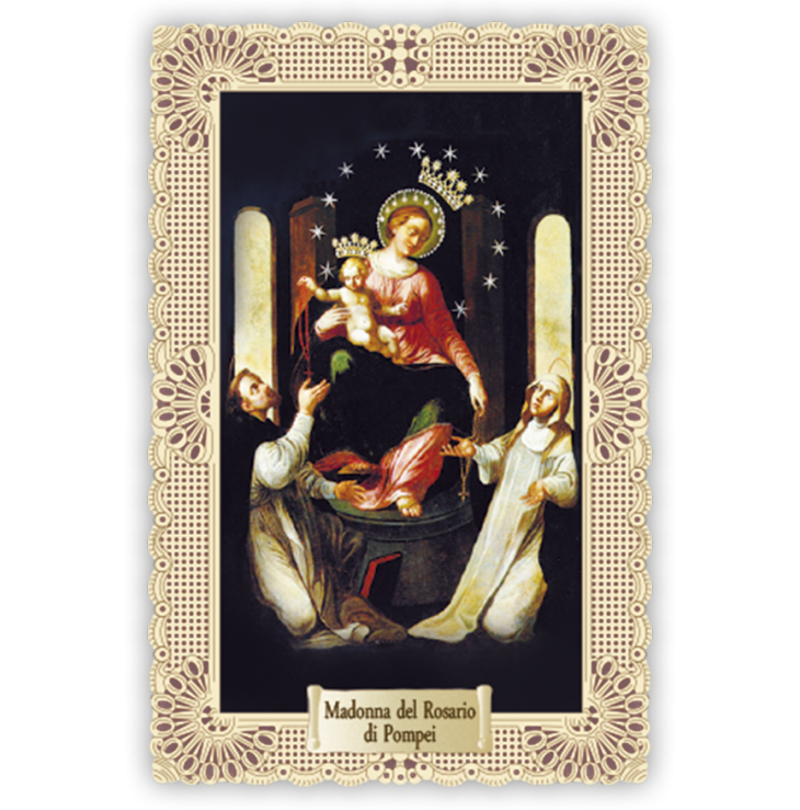 Officina D'Arte Torre　飾りレース紙ご絵  ポンペイのロザリオ聖母子　 Madonna Del Rosario Di Pompei OAT193 イタリア語祈りカード　
