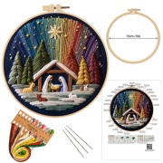 手刺繍用　初心者用　刺繍キット　ROAL713935　クリスマス　ご降誕　15センチ枠＋刺繍糸＋英語解説書　つき　１セット