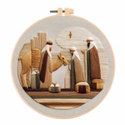 手刺繍用　初心者用　刺繍キット　ROAL713916　クリスマス　三賢人　２０センチ枠＋刺繍糸＋英語解説書　つき　１セット