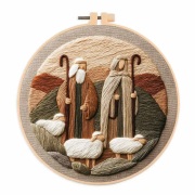 手刺繍用　初心者用　刺繍キット　ROAL713922　クリスマス羊飼い　２０センチ枠＋刺繍糸＋英語解説書　つき　１セット