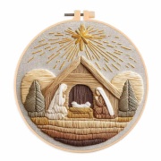 手刺繍用　初心者用　刺繍キット　ROAL713914　クリスマス　ご降誕　２０センチ枠＋刺繍糸＋英語解説書　つき　１セット
