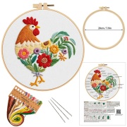 手刺繍用　初心者用　刺繍キット　ROAL713996　イースターにわとり　２０センチ枠＋刺繍糸＋英語解説書　つき　１セット