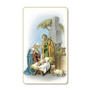 FRATELLI BONELLA イタリア 紙のご絵 FBALBA51 金縁の聖像、繊細な青色の背景のキリスト降誕図 裏白 5.8x 10.5 cm