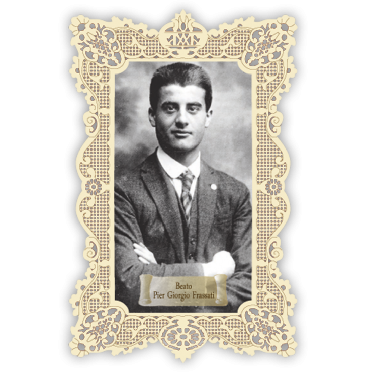 Officina D'Arte Torre　飾りレース紙ご絵　福者ジョルジオフラサティPier Giorgio Frassati　OAT065　イタリア語祈りカード　