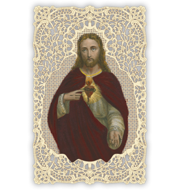 Officina D'Arte Torre　飾りレース紙ご絵  みこころ（御心）のイエス　Sacro Cuore Di Ges　OAT121　イタリア語祈りカード　