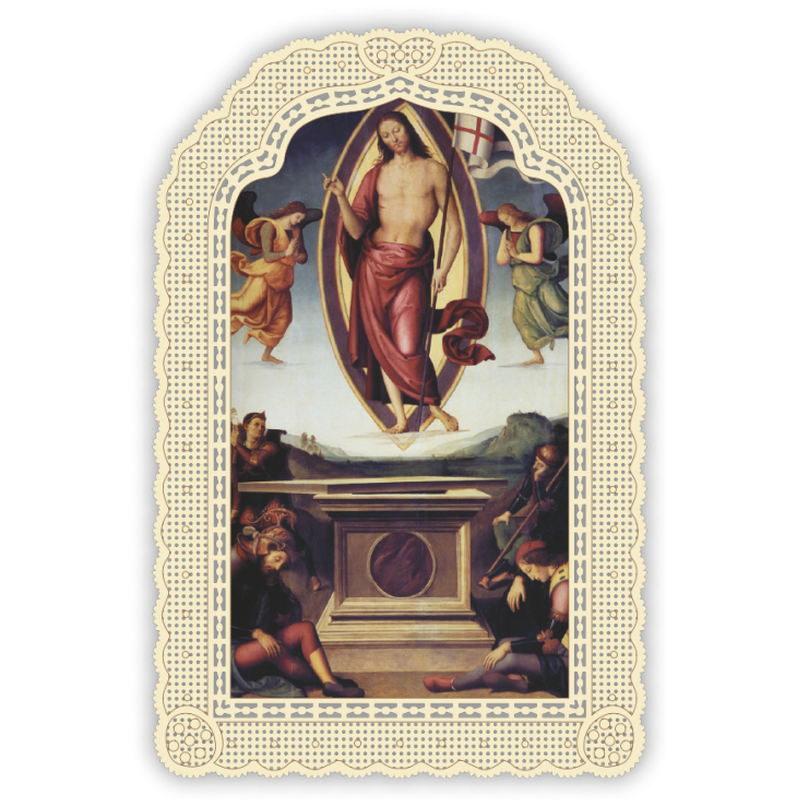 Officina D'Arte Torre　飾りレース紙ご絵　復活　Resurrezione Di Cristo　 OAT267 イタリア語祈りカード　