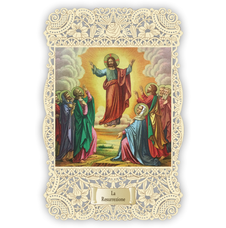 Officina D'Arte Torre　飾りレース紙ご絵　イエス復活　Resurrezione Di Cristo　 OAT265 イタリア語祈りカード　
