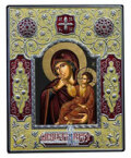 ギリシャ　Iconotechniki S.A　なぐさめの聖母子 SKU：ME_420115  11.5X9.3 CM　エンジ