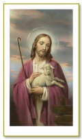 FRATELLI BONELLA　イタリア　紙のご絵　FB1600-15   善き羊飼いイエスの白いフレームと金色の境界線を持つ聖なるカード  金縁裏白無地　6X 10 Cm