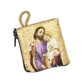 イタリア　 LALB11-253  　布製ロザリオ入れ　８×６．５センチ　聖父子　チャック式　Little cloth purse with image