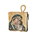 イタリア　 LALB11-63 　布製ロザリオ入れ　８×６．５センチ　聖母子　チャック式　Little cloth purse with image