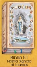 イタリア　紙カード金箔押　聖書型　紙裏白　ご絵　CRBibLia51  ルルドの聖母　ロザリオ　１２．５×７．５センチ　高級紙裏白