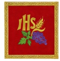 アメリカ　カトリック　カリス　聖杯の蓋　覆い　赤い聖杯の蓋　IHS、小麦、ブドウの刺繍が施された赤い聖杯の覆い　PAL_D170_3R_F29_M06_R