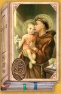 イタリア　聖書型プラ板金箔押ご絵　CRGEN11　愛情と失せものの守護　パドヴァの聖アントニオ　84mm×５５ｍｍ　裏面英語の祈り