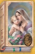 イタリア　聖書型プラ板金箔押ご絵　CRGEN5　聖母子　84mm×５５ｍｍ　裏面英語の祈り
