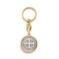 イタリア　 LALPC219D　聖ベネディクト修道院長メダイキーホルダーGolden metal key ring, 2 oxidised metal plates, St. Benedict + card + env, size cm. 3　