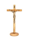 イタリア　 LALPG791BR 　卓上　つや消しメタルイエス  オリーブウッド クロス １８ｃｍ　Round Olive wood Cross with Brushed Metal Christ with Base cm.18x8 - BRONZO