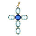イタリア　クロスペンダントヘッド　PT001121　大き目　１２月誕生石　楕円形のターコイズクリスタルクロスペンダント  Oval turquoise crystal cross pendant
