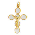 イタリア　クロスペンダントヘッド　PT001152　ザマックの白いエナメルのキリストの金の十字架　 Golden cross in zamak white enamel christ