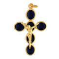 イタリア　クロスペンダントヘッド　PT001155　 ゴールドクロスペンダントザマックブルーエナメルキリスト　 Gold cross pendant zamak blue enamel Christ