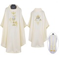 教会住所または寄進者宅　神父　司祭　牧師用　アイボリー：ゴシック・カズラ ストールセット - 聖杯と三位一体の刺繍  GV_D170_5I_FPH_M43_RC4_UL