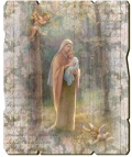 FRATELLI BONELLA　イタリア　壁掛・卓上両用　板絵　FBVINT3-226    木の聖母のビンテージスタイルの形をした木製のフレームワーク    13.3×10.8×0.8センチ