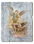 FRATELLI BONELLA　イタリア　壁掛・卓上両用　板絵　FBVINT3-330　大天使ミカエル　ヴィンテージ風の形をした木の絵　13.3×10.8×0.8センチ