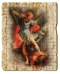 一般不可　転売不可　FRATELLI BONELLA　イタリア　壁掛・卓上両用　板絵　FBVINT3-333　大天使ミカエル赤　ヴィンテージ風の形をした木の絵　13.3×10.8×0.8センチ