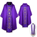 教会住所または寄進者宅　神父　司祭　牧師用　軽量パープルゴシックチャズブル ストールセット - 刺繍入りGV_D144_2V_2V_FPH_RC4_UL