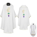 教会住所または寄進者宅　神父　司祭　牧師用　ホワイト：ゴシック・カズラ ストールセット - PAXとクロス刺繍  GV_D170_5W_FPH_M45_RC4_UL