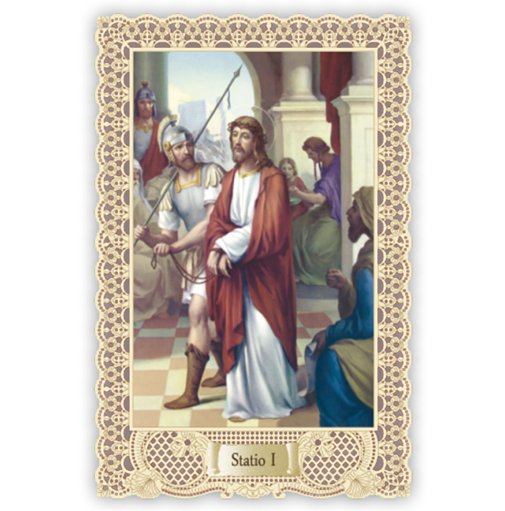 Officina D'Arte Torre　飾りレース紙ご絵 　十字架の道行　１　Via Crucis Stazione I 　OAT161 　イタリア語祈りカード　