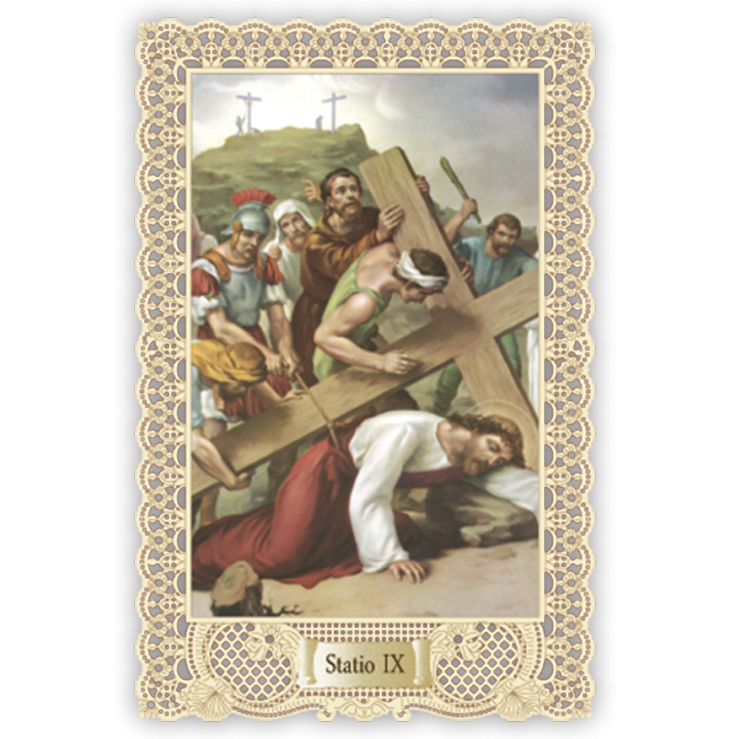 Officina D'Arte Torre　飾りレース紙ご絵 　十字架の道行 9　Via Crucis Stazione  IX OAT169　イタリア語祈りカード　