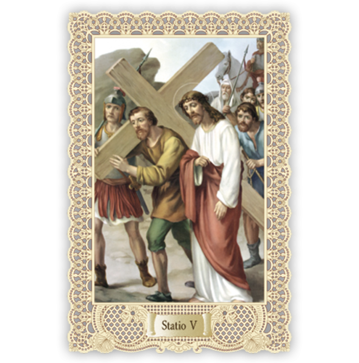 Officina D'Arte Torre　飾りレース紙ご絵 　十字架の道行　5　Via Crucis Stazione V 　OAT165　イタリア語祈りカード　