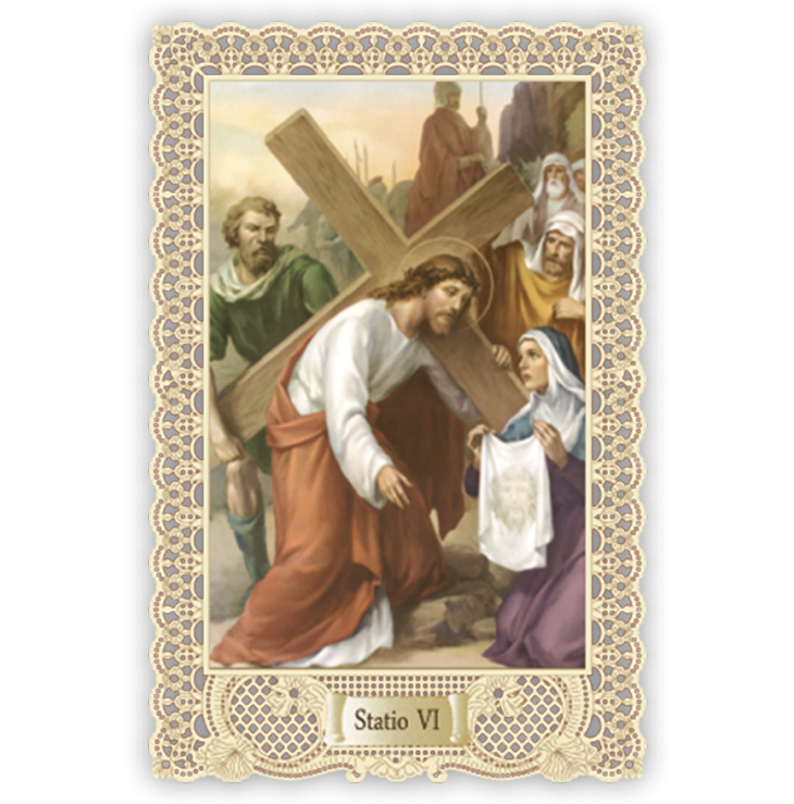 Officina D'Arte Torre　飾りレース紙ご絵 　十字架の道行　6　Via Crucis Stazione   VI　OAT166　イタリア語祈りカード　