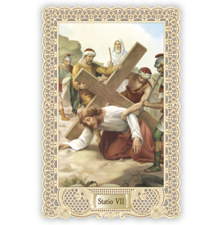 Officina D'Arte Torre　飾りレース紙ご絵 　十字架の道行 7　Via Crucis Stazione  VII  OAT167　イタリア語祈りカード　