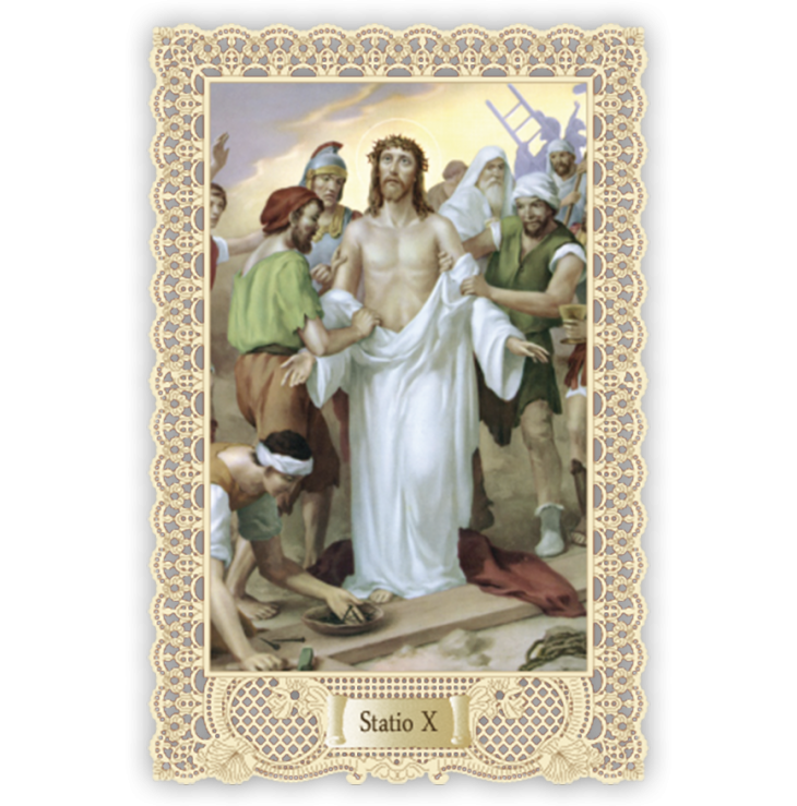 Officina D'Arte Torre　飾りレース紙ご絵 　十字架の道行 10　Via Crucis Stazione  X OAT170　イタリア語祈りカード　