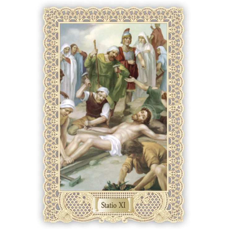 Officina D'Arte Torre　飾りレース紙ご絵 　十字架の道行 11　Via Crucis Stazione  XI  OAT171　イタリア語祈りカード　