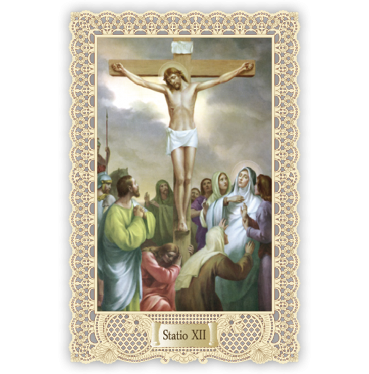 Officina D'Arte Torre　飾りレース紙ご絵 　十字架の道行 12　Via Crucis Stazione XII   OAT172  イタリア語祈りカード　