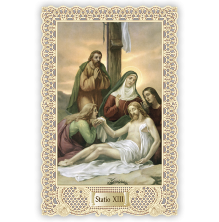 Officina D'Arte Torre　飾りレース紙ご絵 　十字架の道行 13　Via Crucis Stazione XIII   OAT173  イタリア語祈りカード　