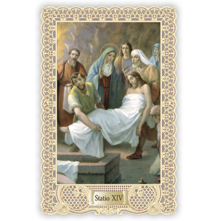Officina D'Arte Torre　飾りレース紙ご絵 　十字架の道行 14　Via Crucis Stazione   XIV OAT174  イタリア語祈りカード　