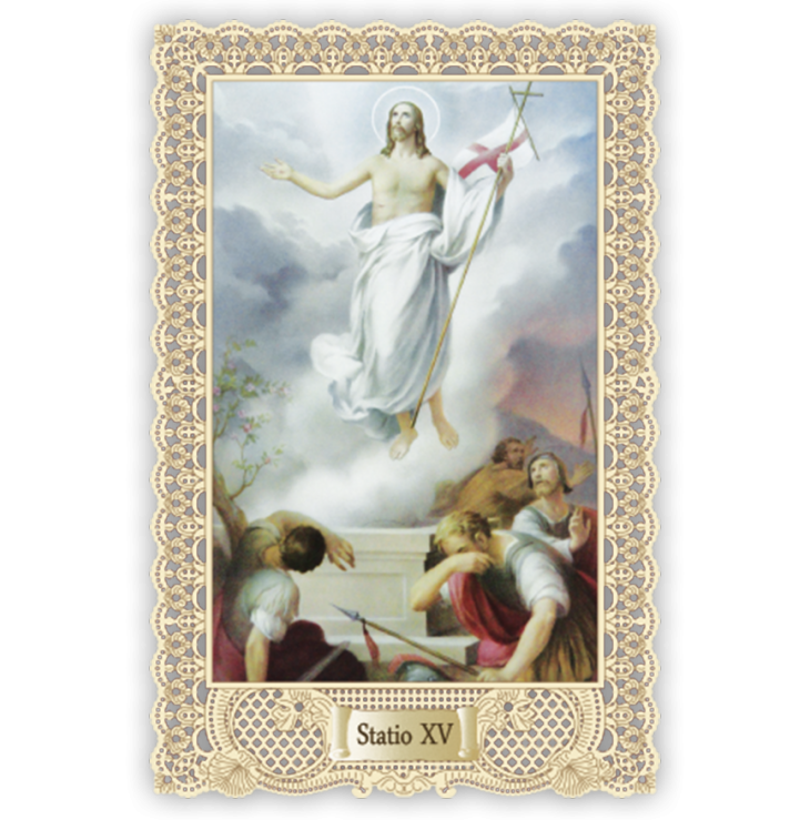 Officina D'Arte Torre　飾りレース紙ご絵  十字架の道行１５　Via Crucis Stazione XV OAT199 イタリア語祈りカード　