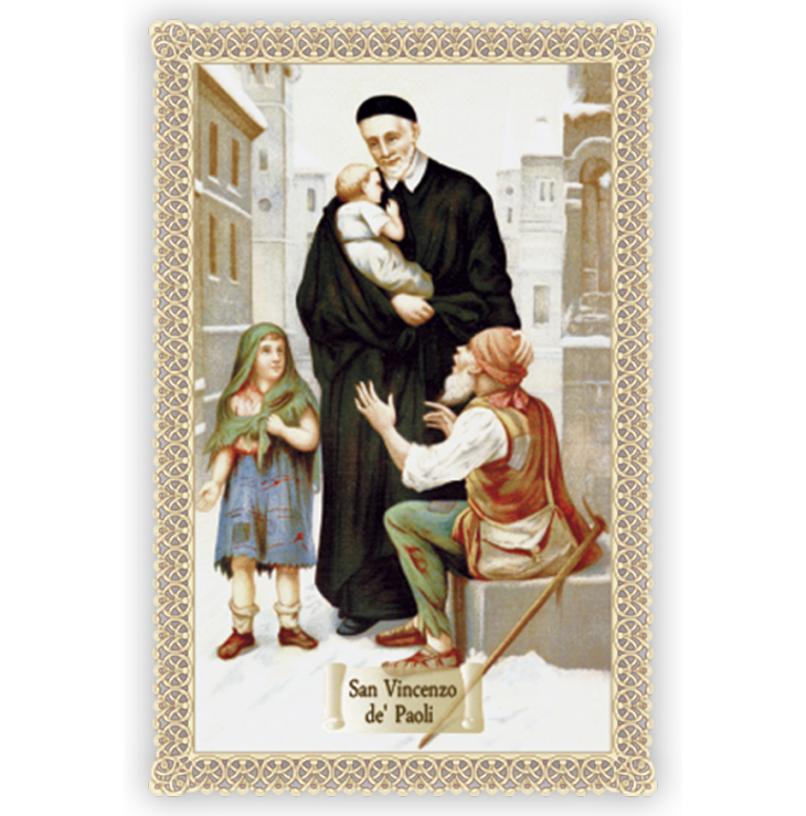 Officina D'Arte Torre　飾りレース紙ご絵   聖ビンセントパオロ　 Vincenzo De' Paoli  OAT212イタリア語祈りカード　