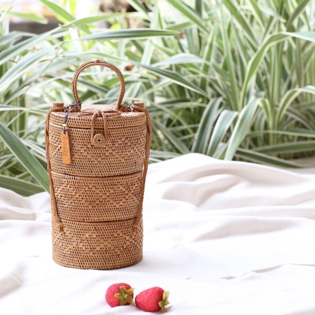 円柱蓋付き3段Sサイズ (NAB503)  Rosily(ロージリー) バリ島 アタかご雑貨