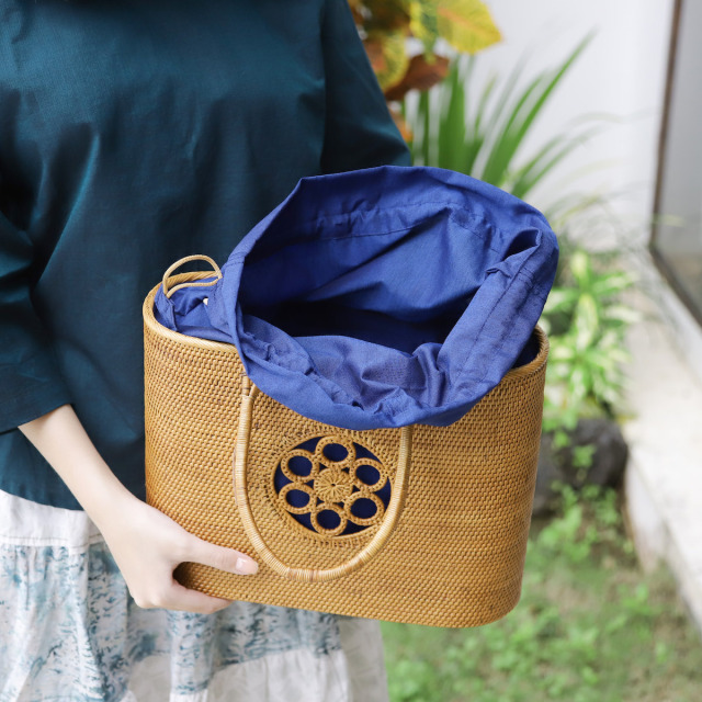 和柄紋入バッグ (NAB519) Rosily(ロージリー) バリ島 アタかごバッグ