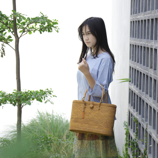 楕円蓋付きバッグ Lサイズ (NAB683) Rosily(ロージリー) バリ島 アタ