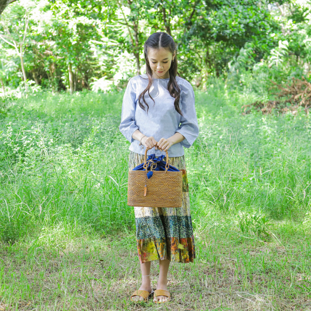 楕円巾着バッグMサイズ マチ広 (NAB695B) Rosily(ロージリー) バリ島