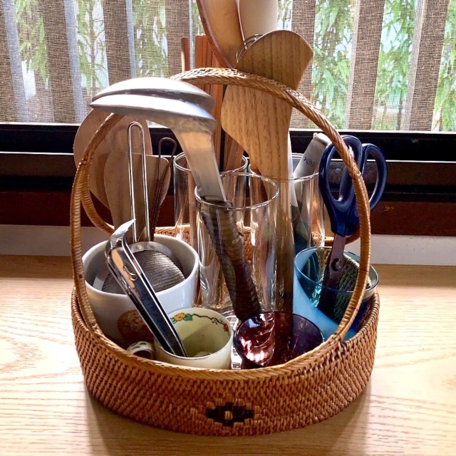 花籠持手付きLサイズ (OVL245) Rosily(ロージリー) バリ島 アタかご雑貨