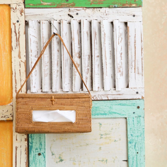 ティッシュ吊下げ紐付き (TIS219) Rosily(ロージリー) バリ島 アタかご雑貨