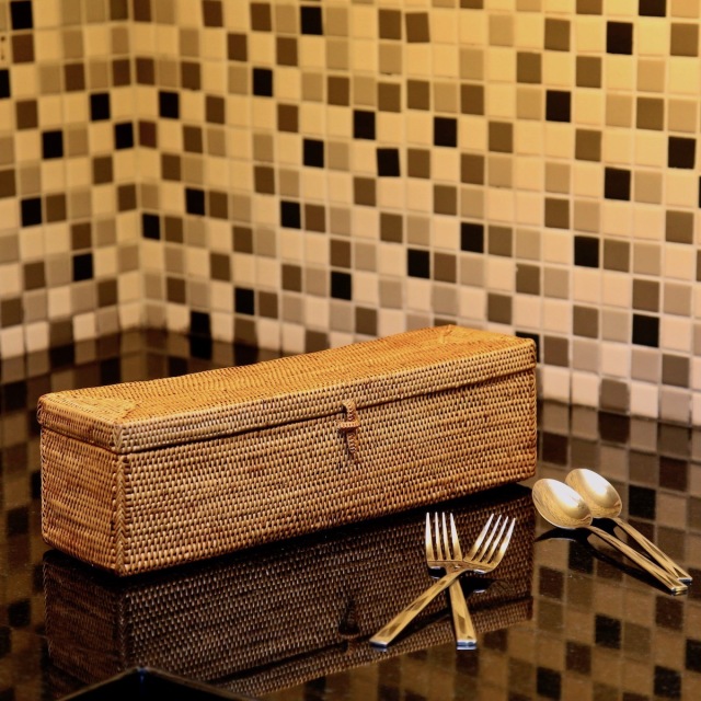 バリ島 カトラリーケース2ヶ 未使用 テーブル用品 かご アタ 収納