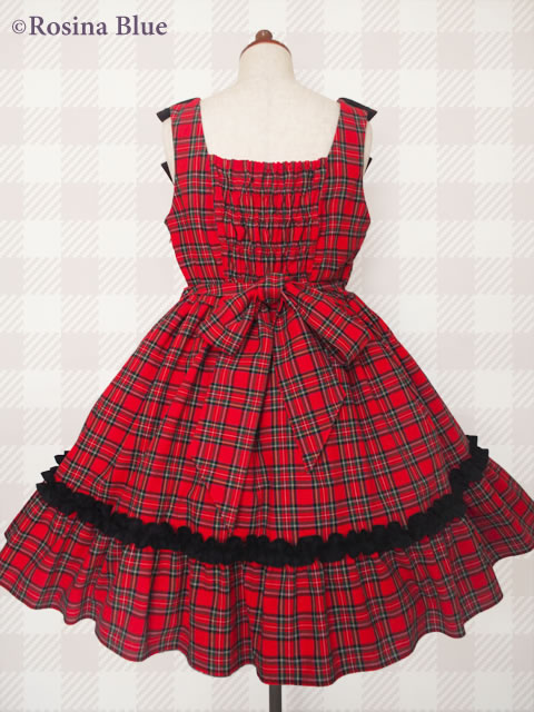 美品 赤色チェック ジャンパースカート♡カチューシャセット 大きいサイズ ゴシック＆ロリィタ カチューシャ付 タータンチェック